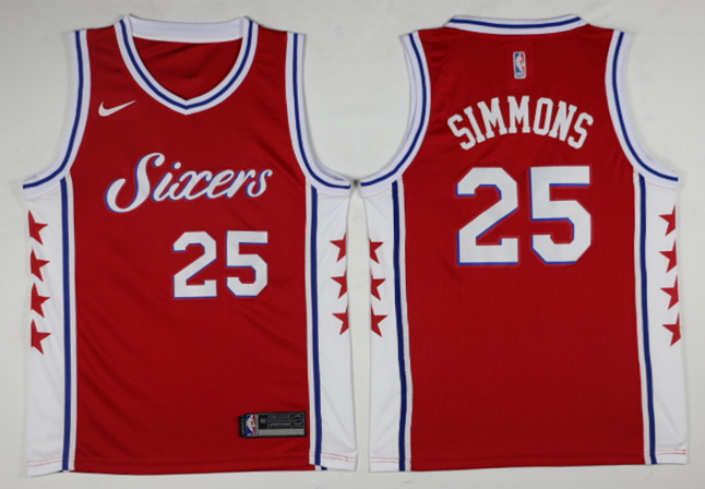 Men Philadelphia 76ers #25 Simmons Red Game Nike NBA Jerseys->->NBA Jersey